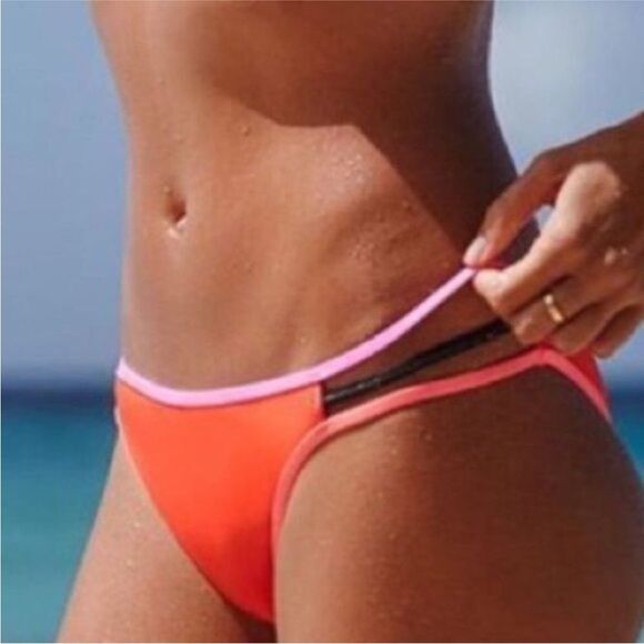 Victoria's Secret | The Strappy Cheeky Women’s Orange Pink Black Bikini Bottoms - Picture 1 of 9